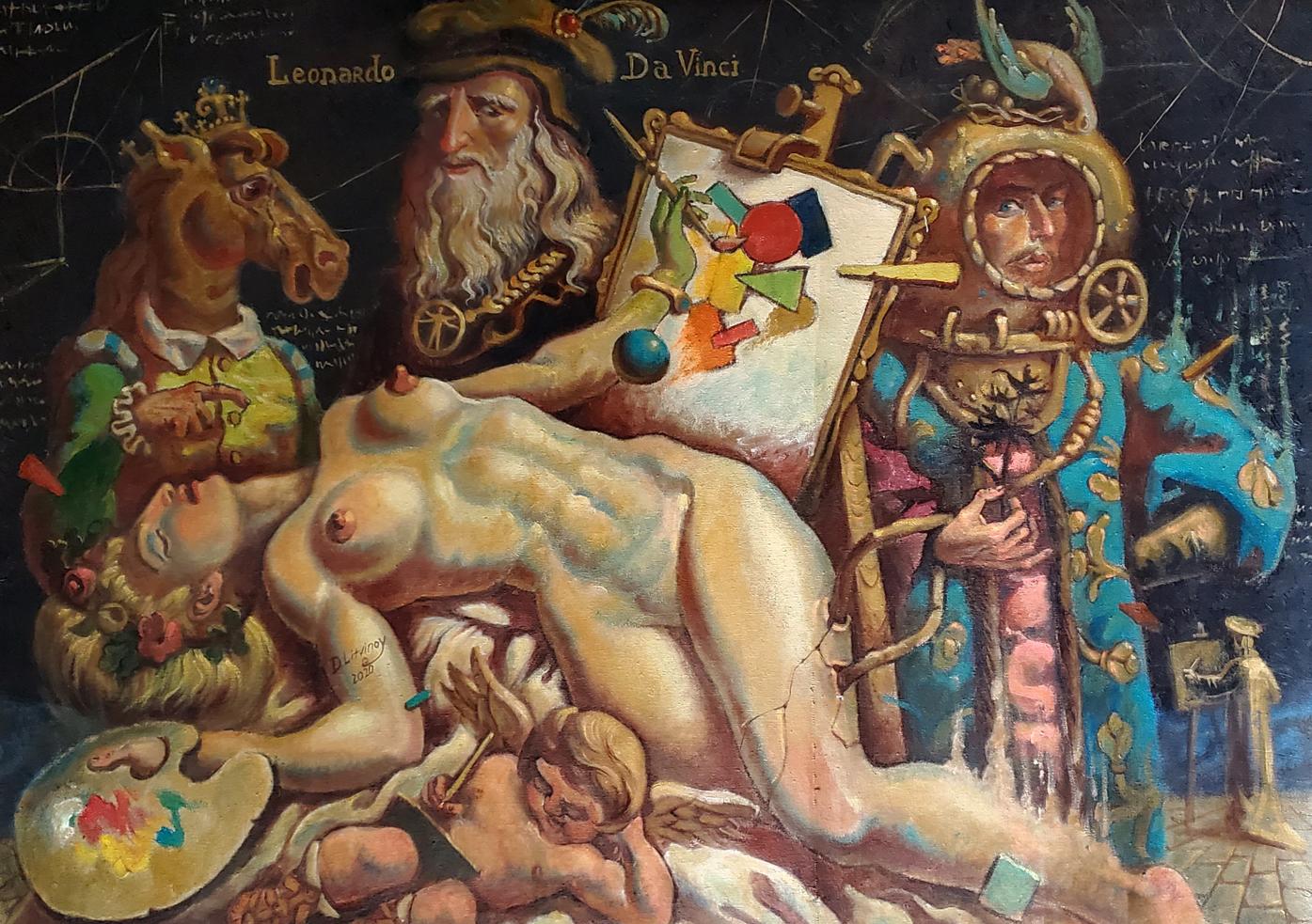 Surreal oil painting The Dream of Leonardo da Vinci by Litvinov Daniil Olegovich