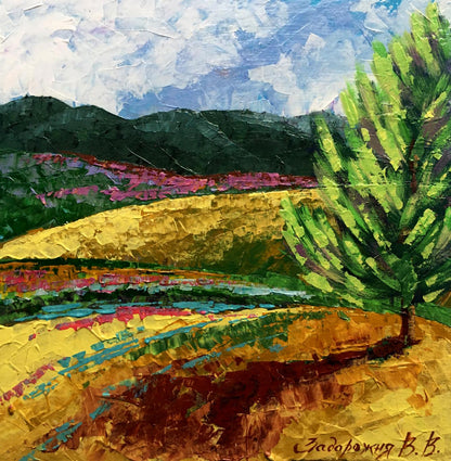 Vibrant impressionistic oil painting Blooming tree by Zadorozhnya V. V