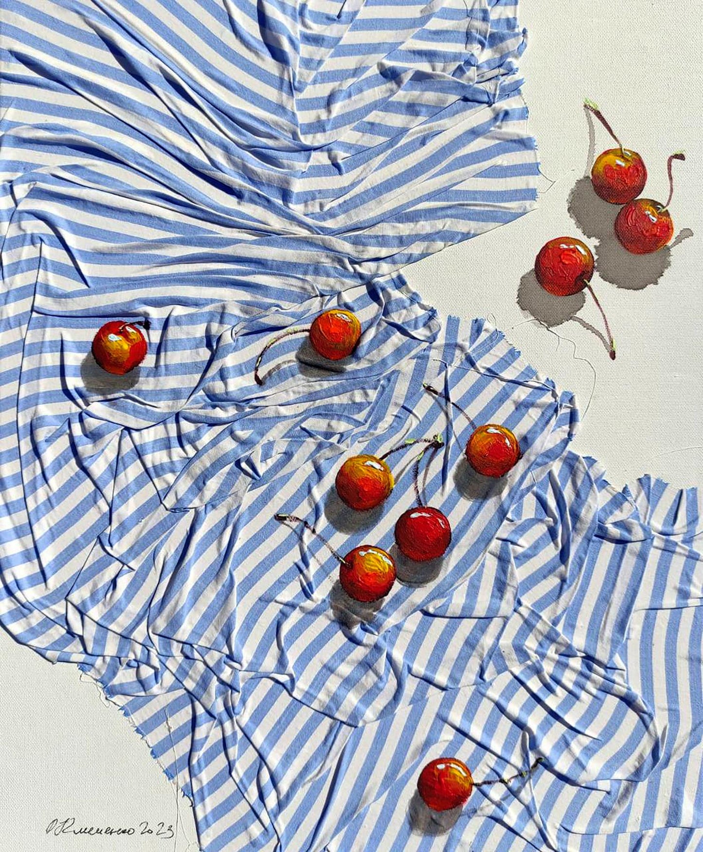 Acrylic painting of fresh red cherries by Elena Klimenko