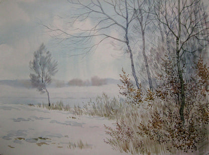 Watercolor painting It snowed Savenets Valery