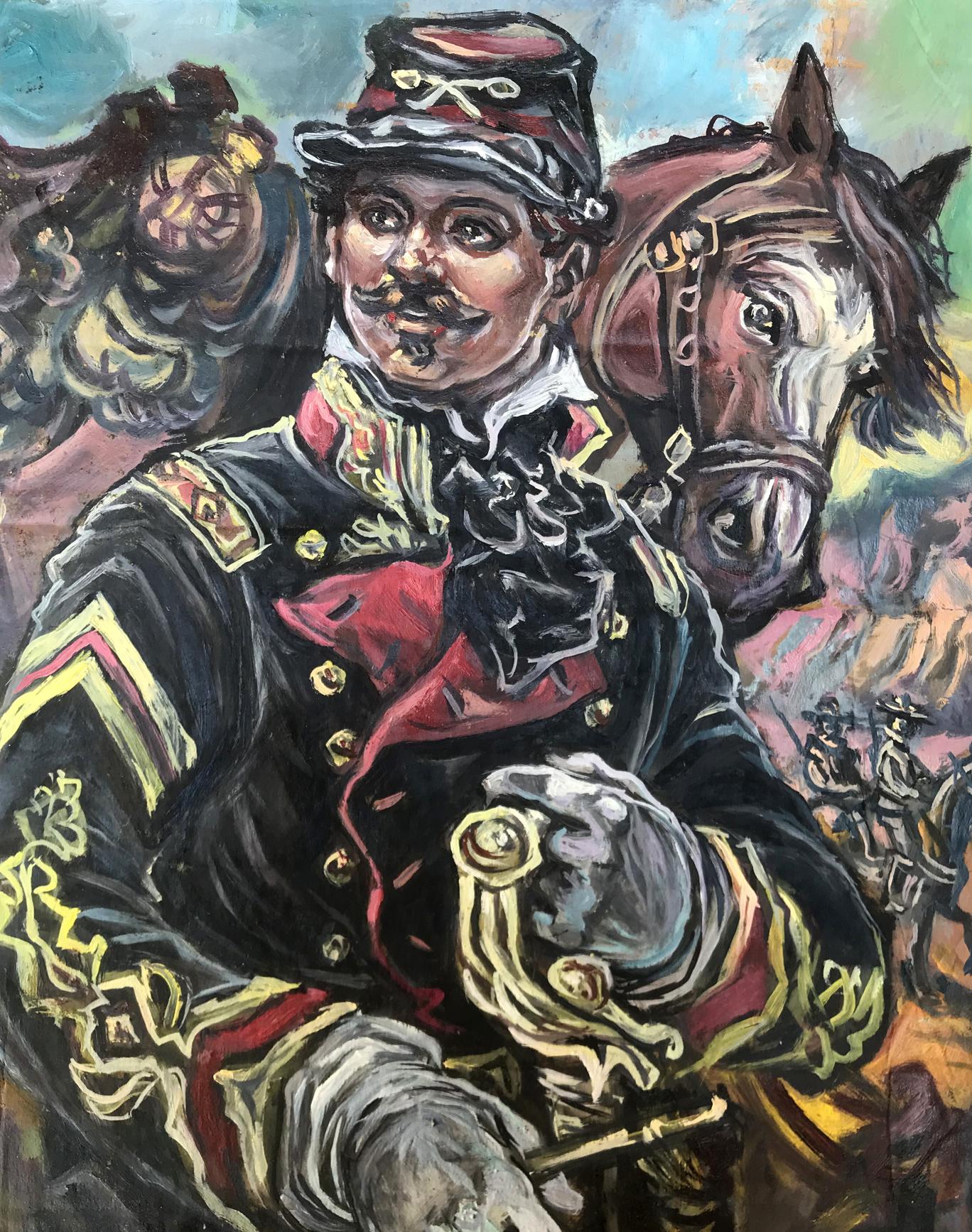 Oil painting portrait of officer and horse by Alexander Litvinov