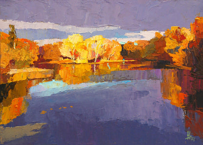 Oil painting Autumn on Psli by Egor Shvachunov vibrant autumn landscape