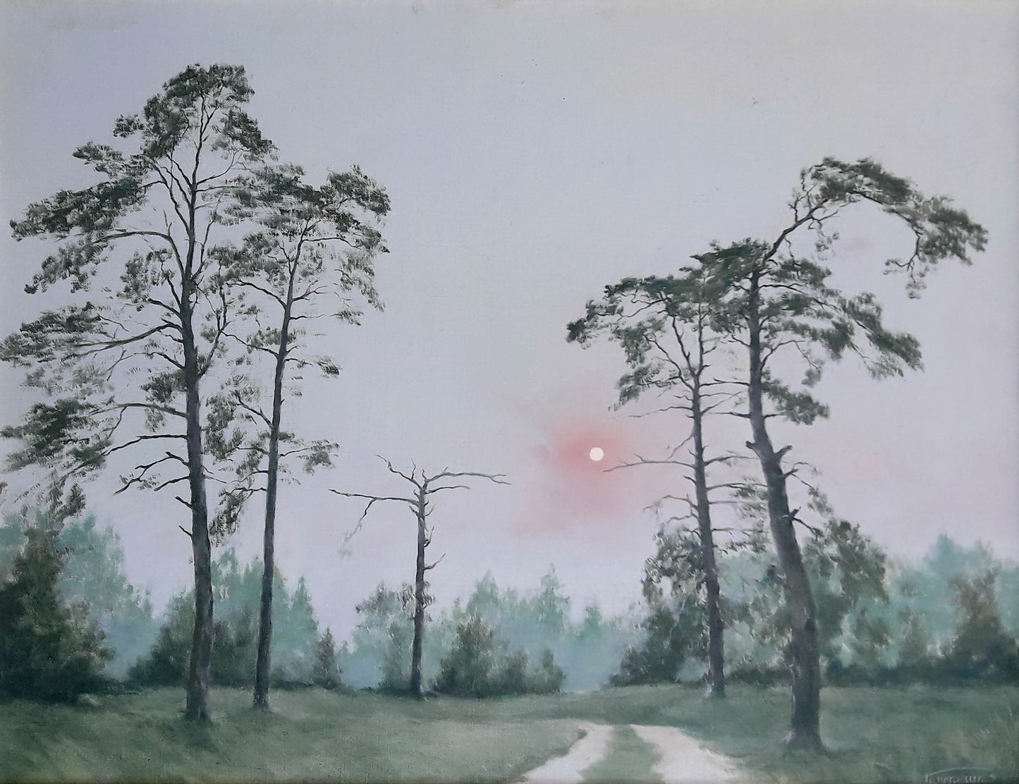 Oil painting Daylight Korkishko Vasily misty forest path watercolor style