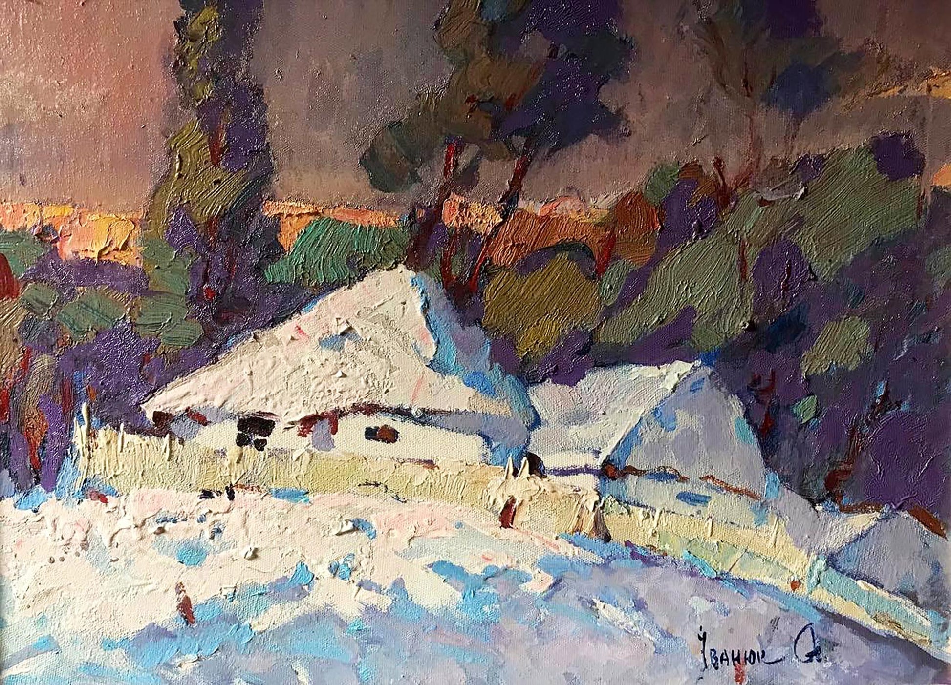 Oil painting Winter evening Ivanyuk Alex