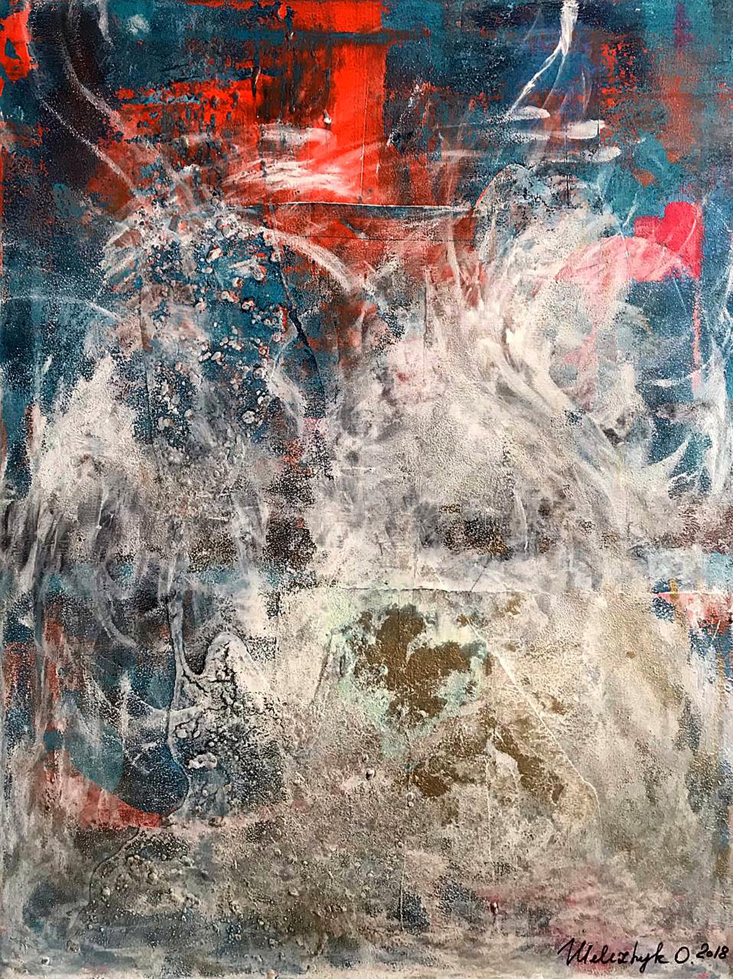 Abstract red and blue expressionist acrylic painting You are my silence by Melezhik Olga