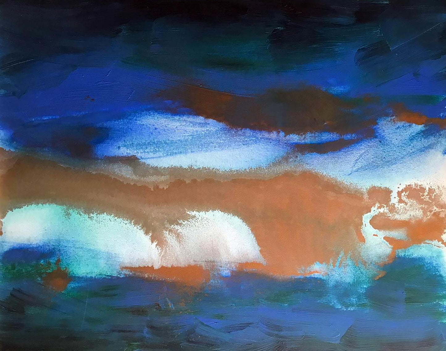 Acrylic painting Galaxy by Melezhik Olga with bold blue, orange, white strokes