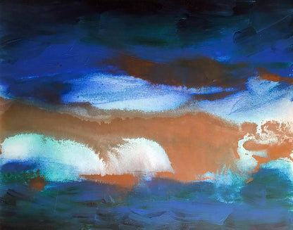 Acrylic painting Galaxy by Melezhik Olga with bold blue, orange, white strokes