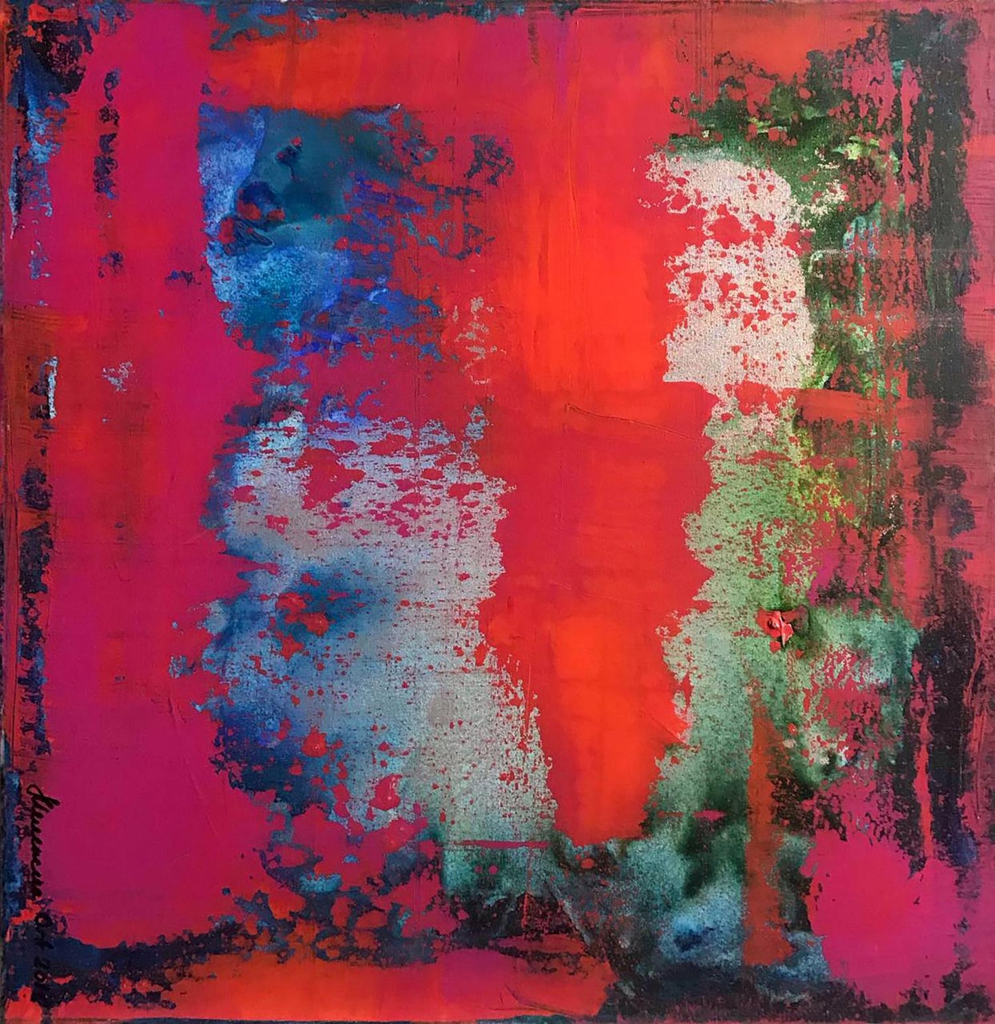 Vibrant Passion abstract acrylic painting by Melezhik Olga in reds blues greens