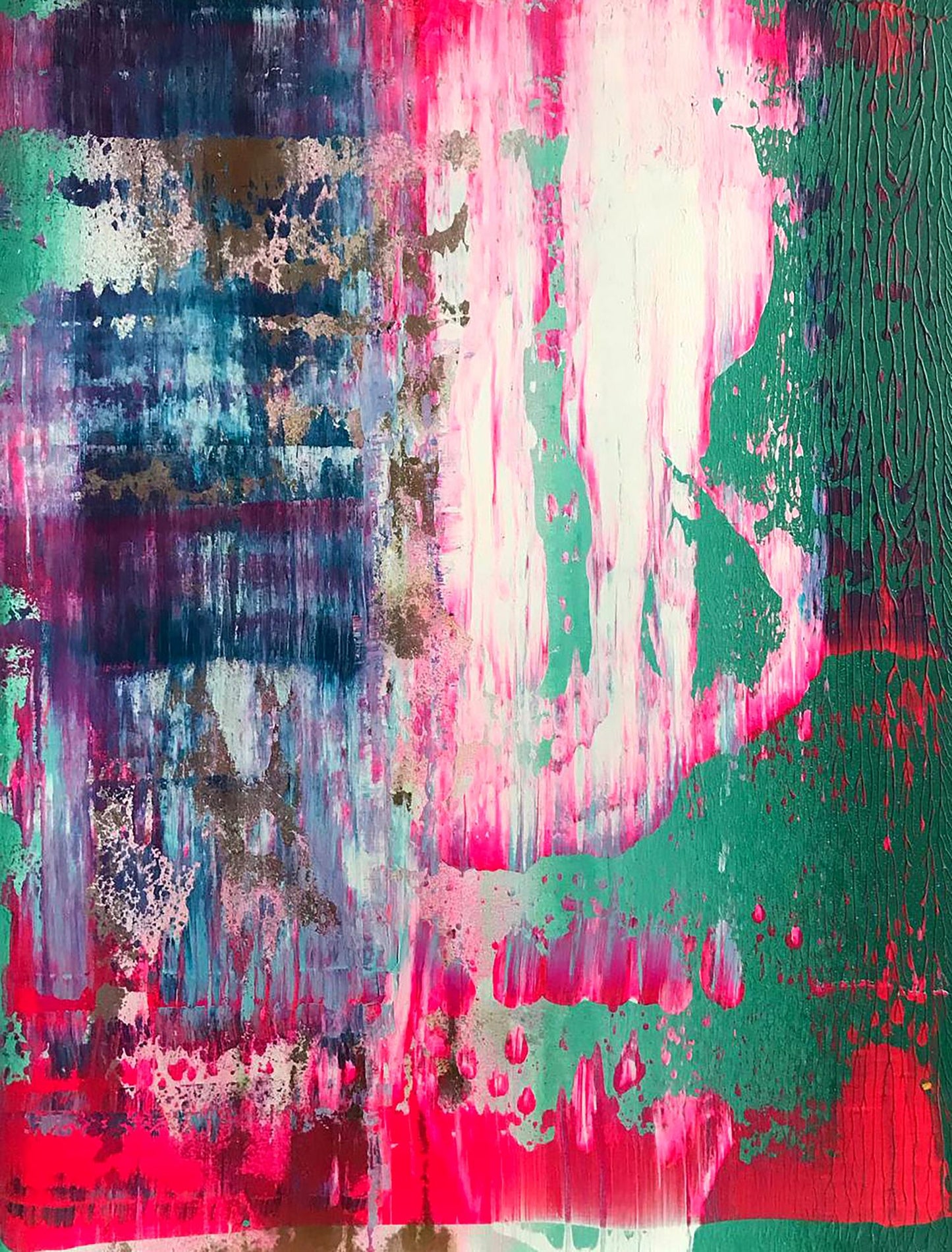 Vibrant Northern Lights acrylic painting by Melezhik Olga with pink teal streaks