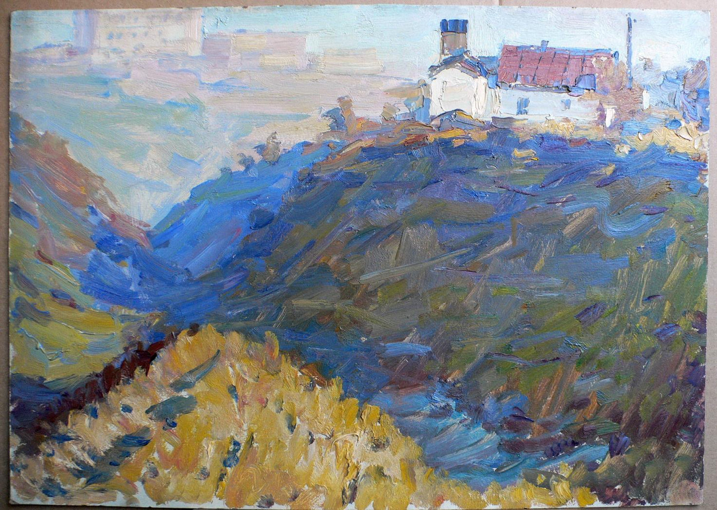 Vibrant impressionistic oil painting by Matyushenko Victor Ivanovich of hillside house