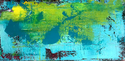 Abstract Dolphin acrylic painting by Melezhik Olga in turquoise, lime, yellow