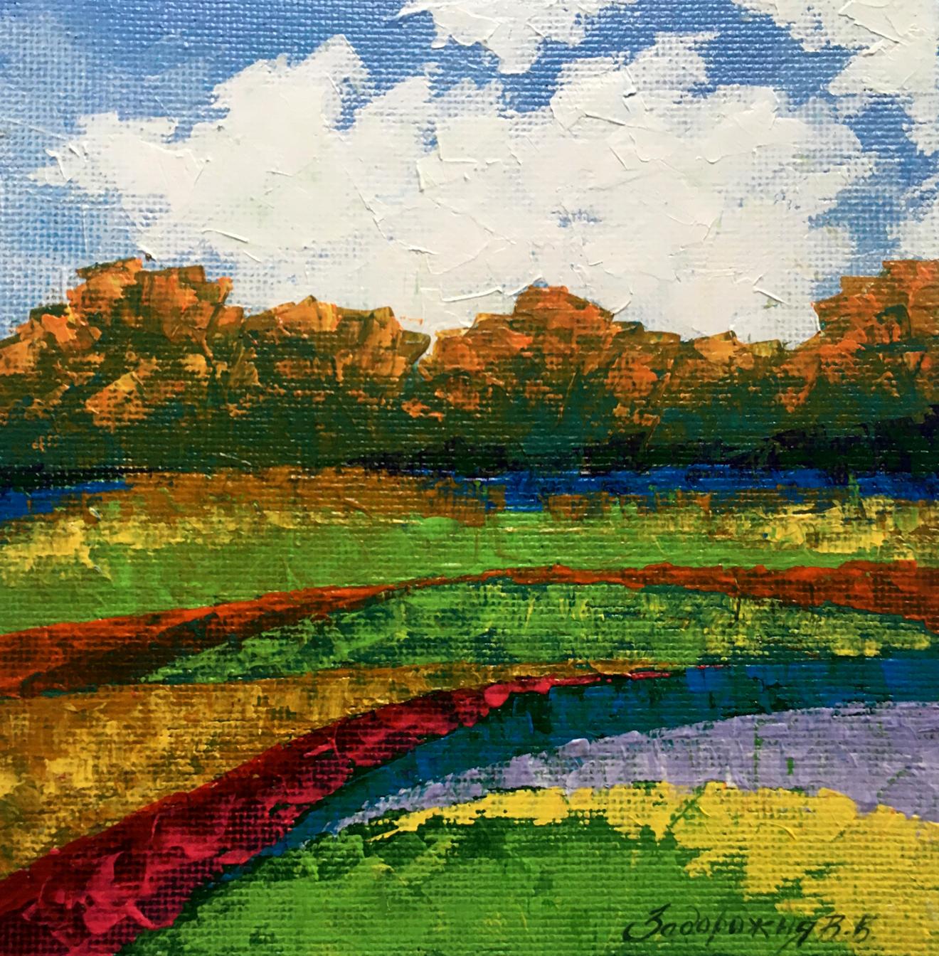 Oil painting Autumn morning V. Zadorozhnya vibrant textured landscape