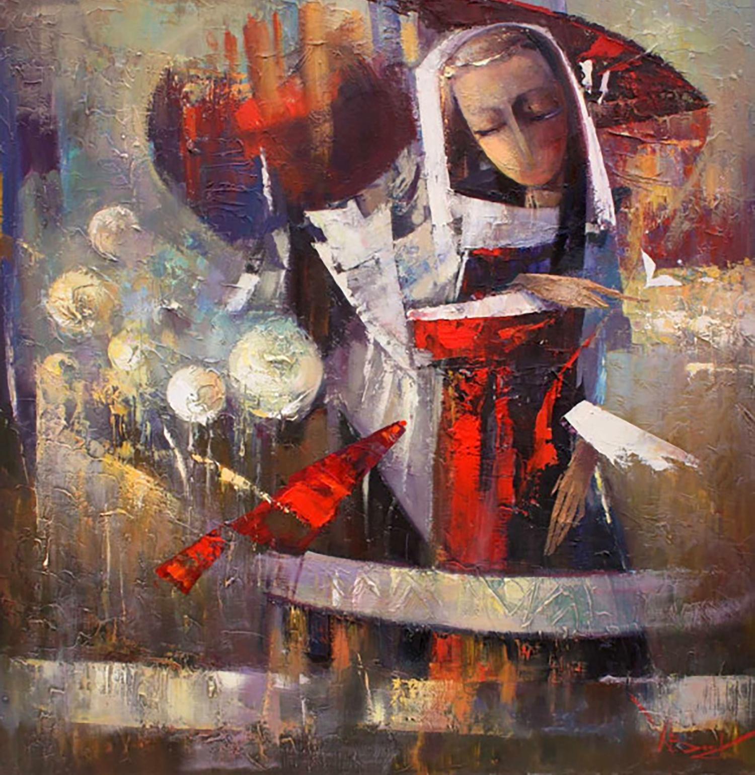 Oil painting Tomorrows rain by Valentina Alekseevna Kozyar abstract figure