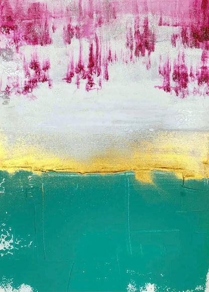 Acrylic painting Bloom by Melezhik Olga with pink teal yellow bands