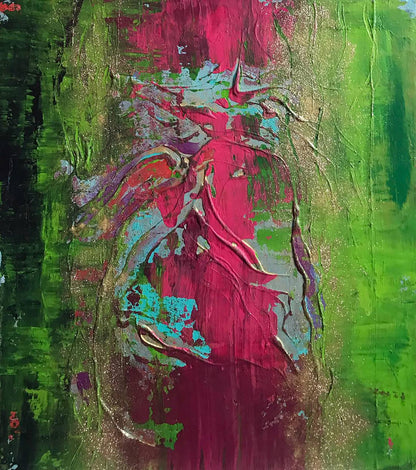 Vibrant luxury beach acrylic painting by Melezhik Olga in magenta, teal, gold