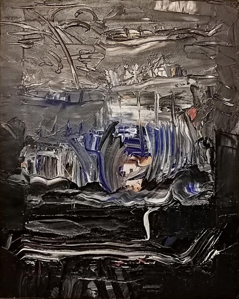 Abstract Night Talk oil painting by Yushkov Svatoslav, textured black gray blue