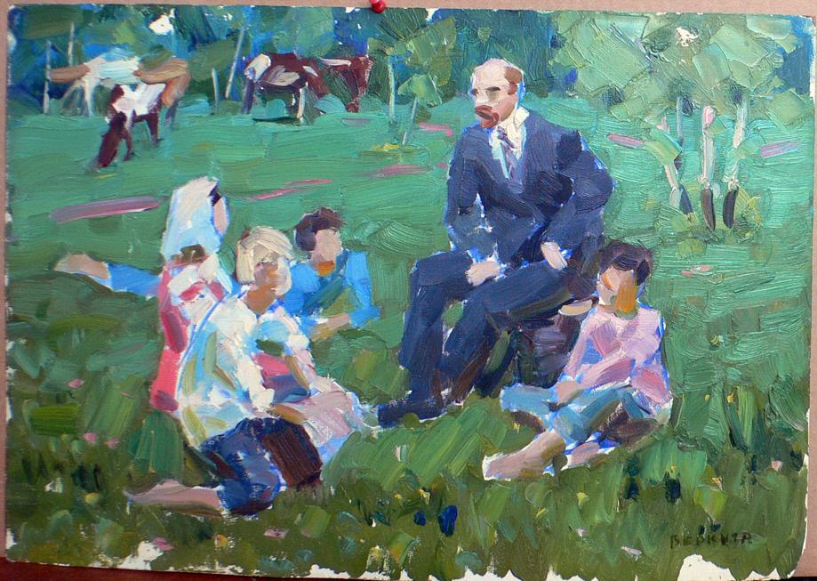 Oil painting of Lenin with children by Berkut Kommunar Savelyevich