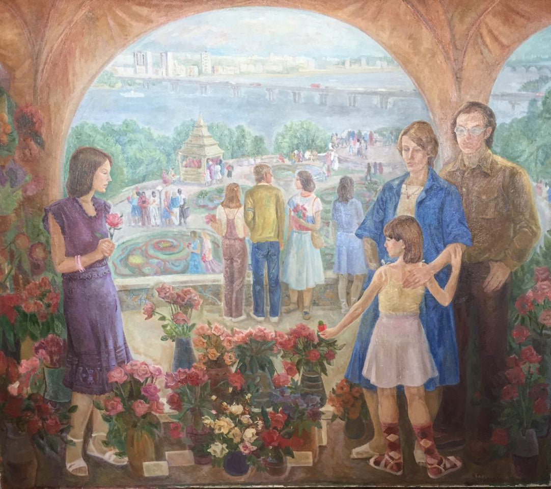 Oil painting by Barannikova Galina Georgievna: family in rose garden pavilion