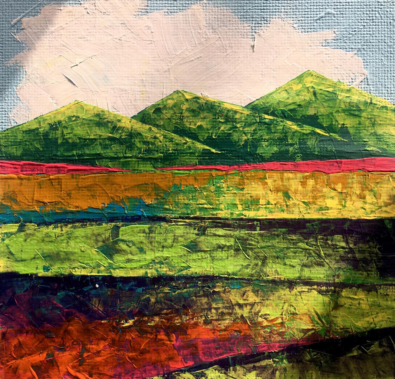 Oil painting In the summer mountains by Zadorozhnya V. V. textured green hills