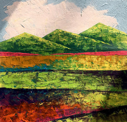 Oil painting In the summer mountains by Zadorozhnya V. V. textured green hills