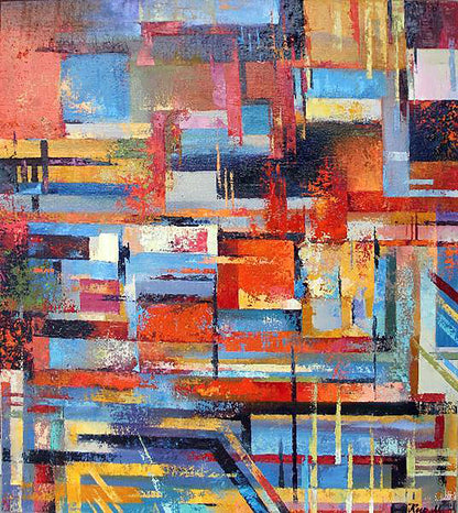 Vibrant oil painting In the rays of the sun by Kirilenko Mikhail with bold geometric shapes