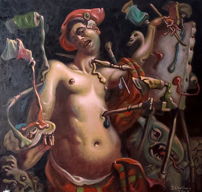 Surreal oil painting portrait of nude artist Litvinov Daniil Olegovich