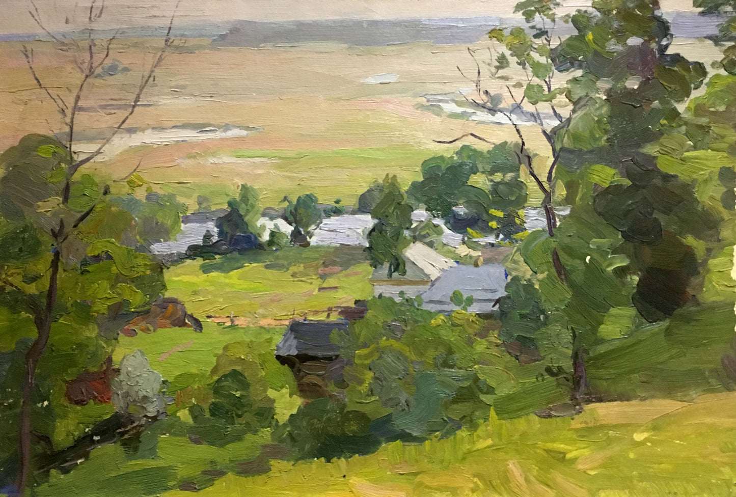 Vibrant impressionist oil painting of Gantman village by Moisey Faibovich