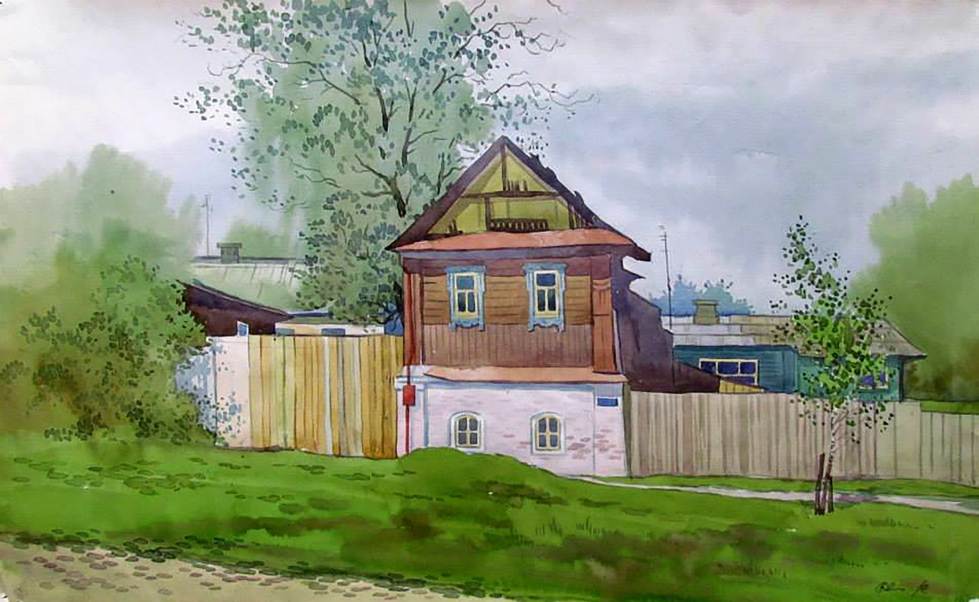Watercolor painting Old house in the village Savenets Valery