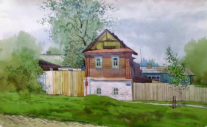 Watercolor painting Old house in the village Savenets Valery