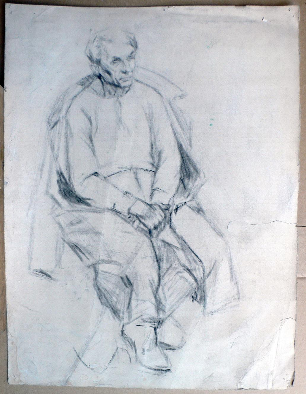Detailed charcoal sketch of elderly Nikolay Ivanovich Erlich Rodzyn portrait