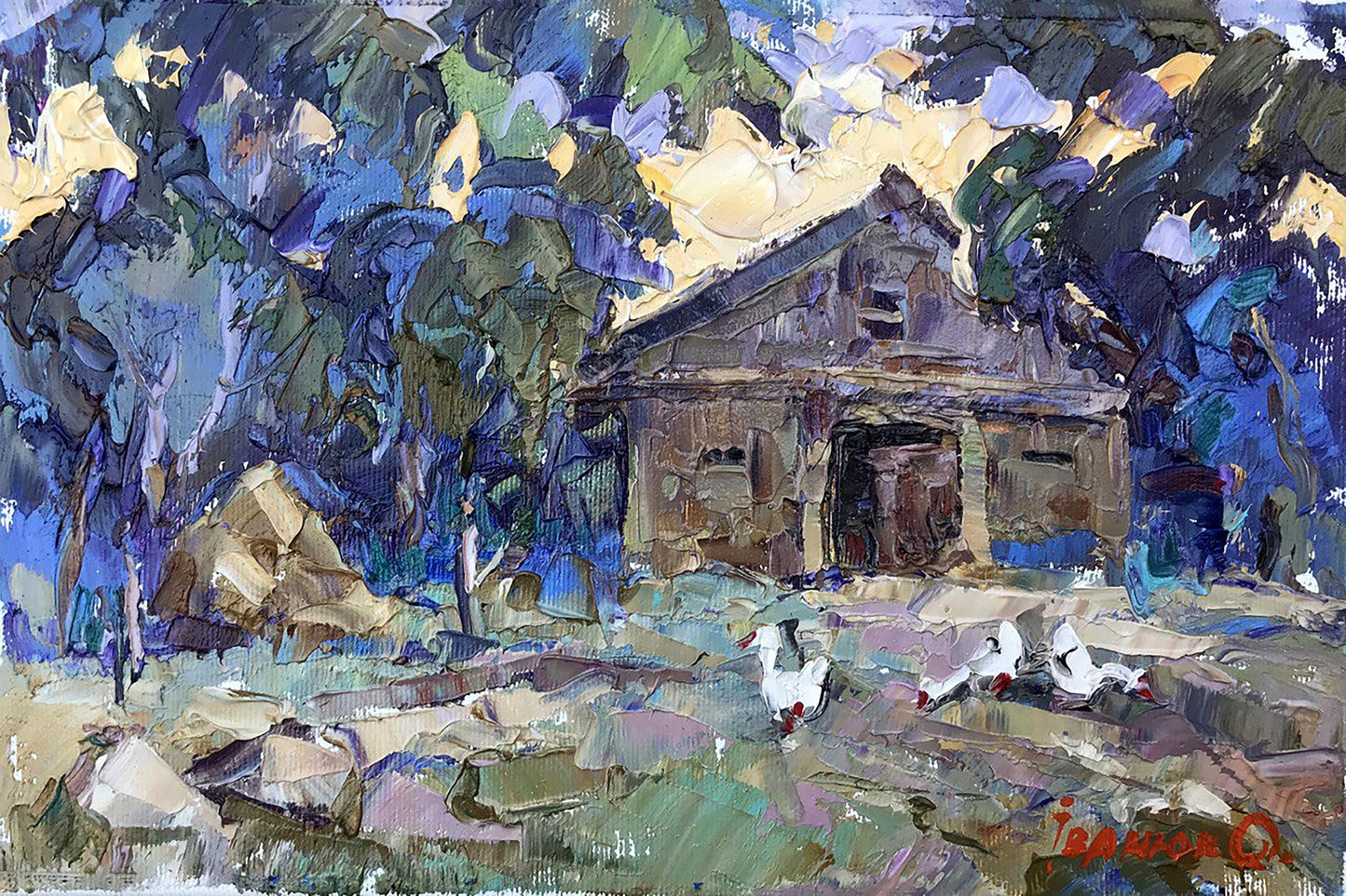 Oil painting In the backyard Kalenyuk Alex