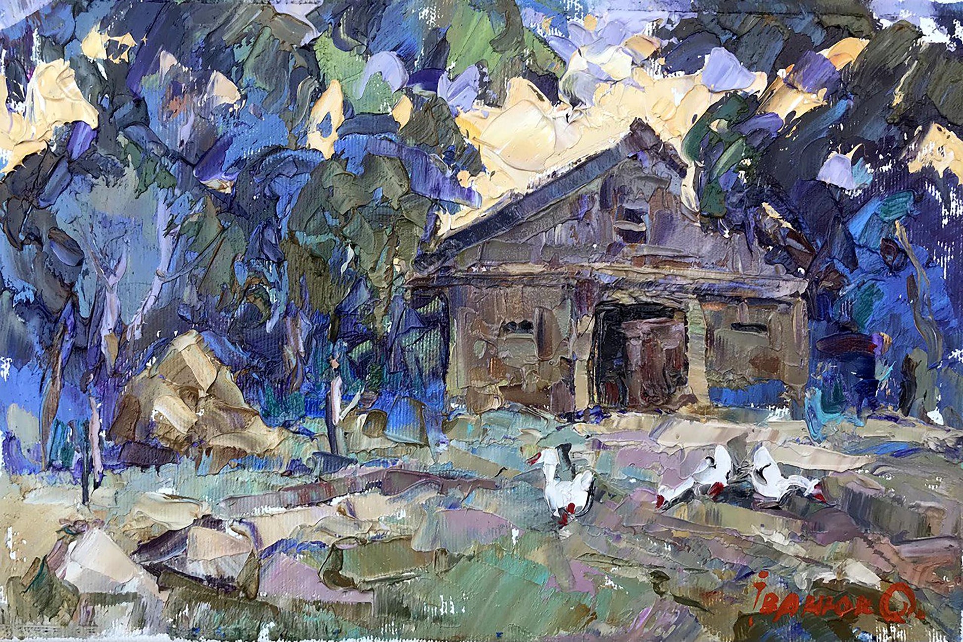 Oil painting In the backyard Kalenyuk Alex