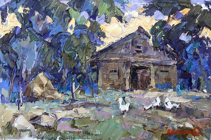 Oil painting In the backyard Kalenyuk Alex