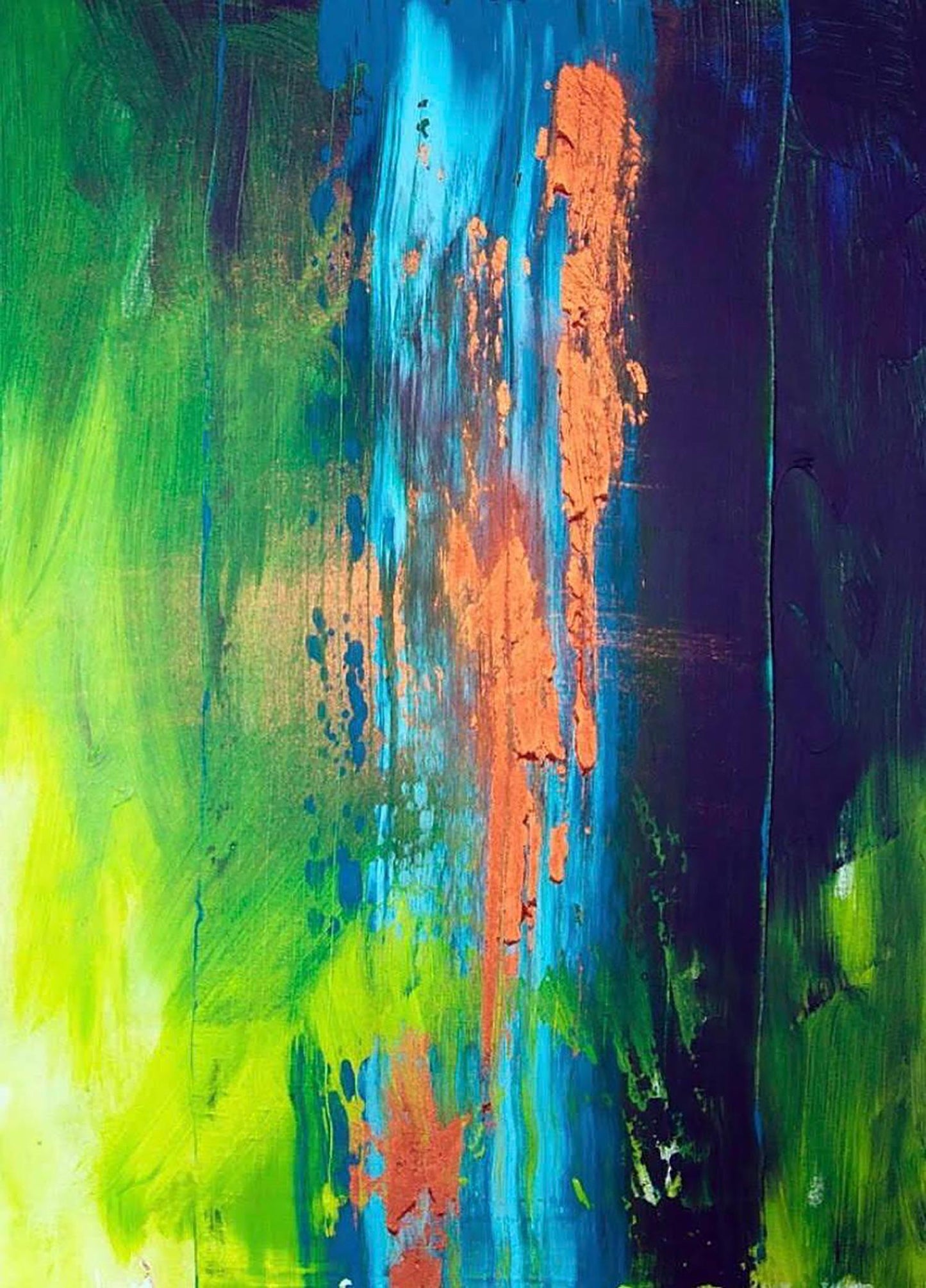 Vibrant Acrylic Painting Charm by Melezhik Olga with bold green blue orange streaks