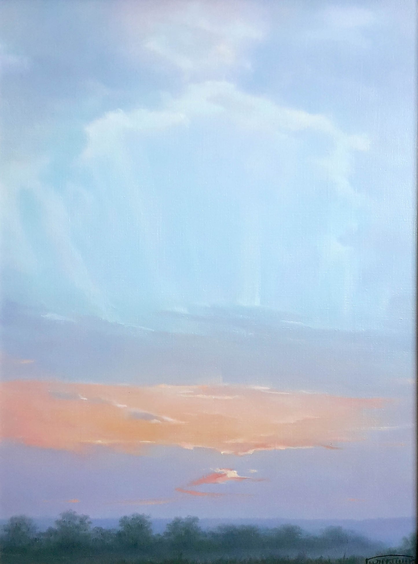 Oil painting Sunrise Korkishko Vasily with pastel sky and dramatic clouds