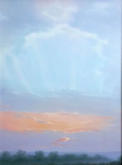 Oil painting Sunrise Korkishko Vasily with pastel sky and dramatic clouds