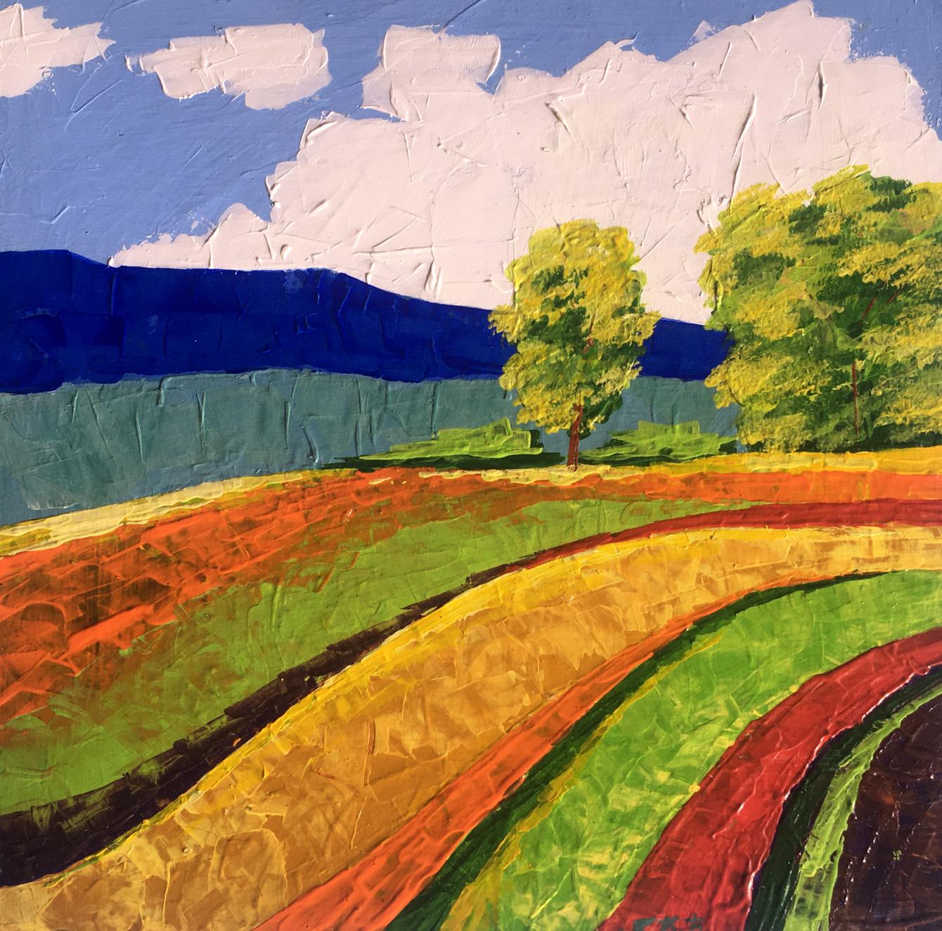 Oil painting Way home by Zadorozhnya V. V. colorful field under blue sky