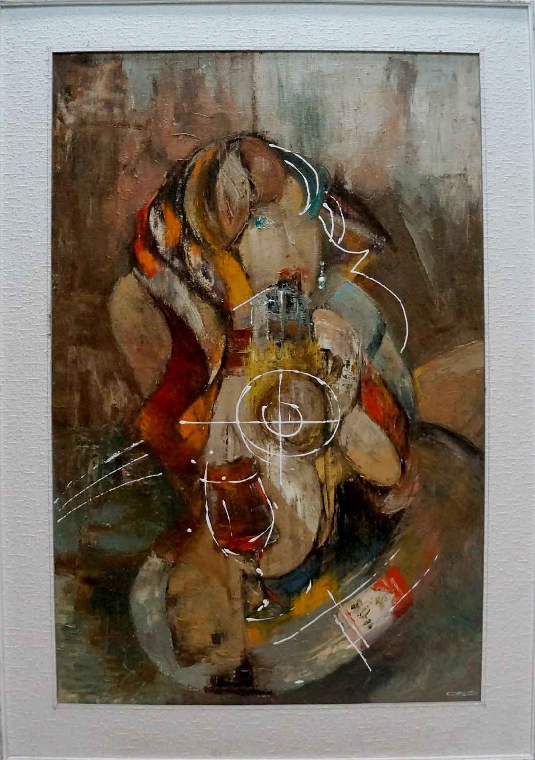 Abstract oil painting Attend by Alexander Lvovich Schwartz in white frame