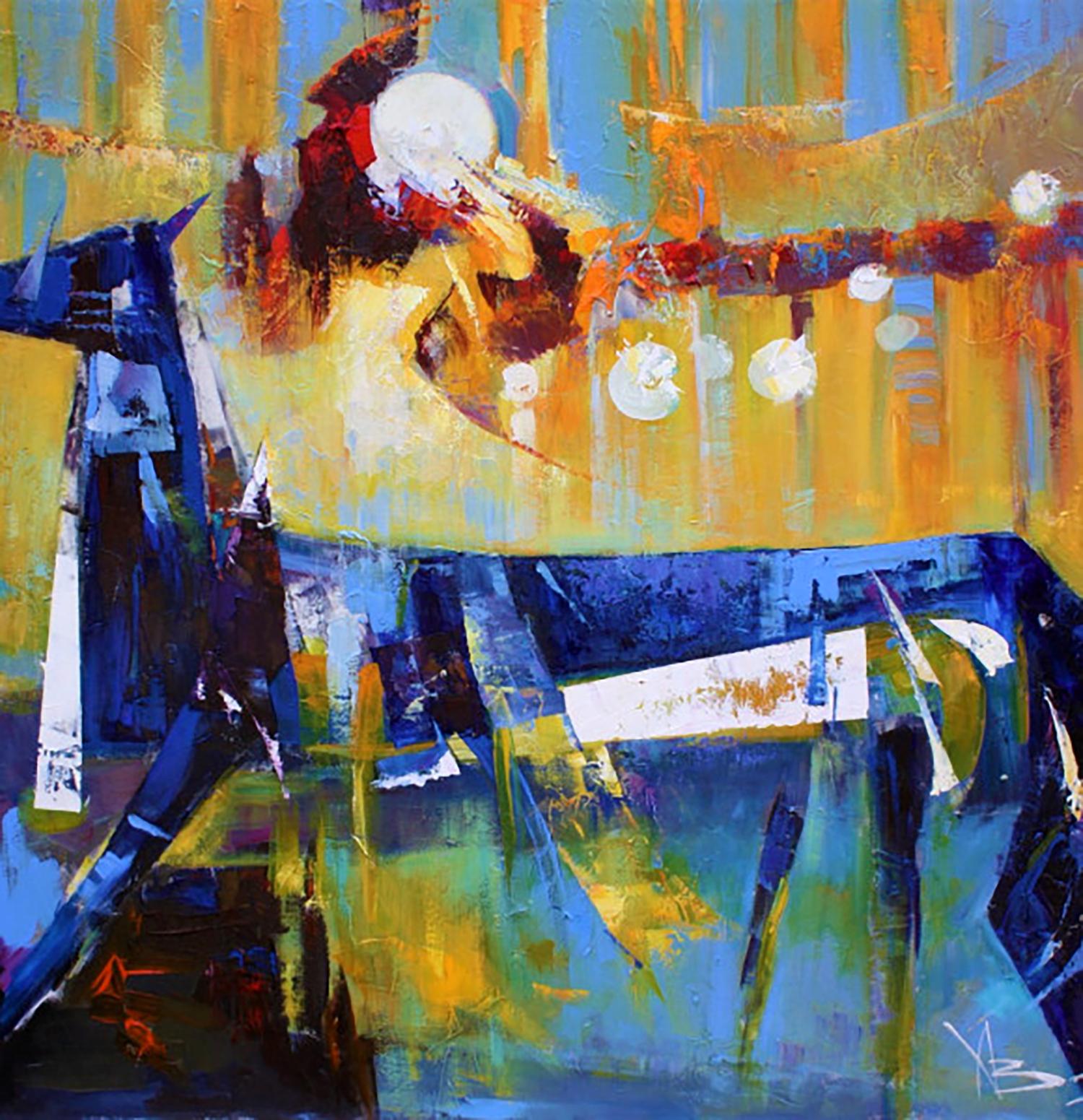 Vibrant Oil painting Free skate by Valentina Alekseevna Kozyar, bold yellow blue orange strokes