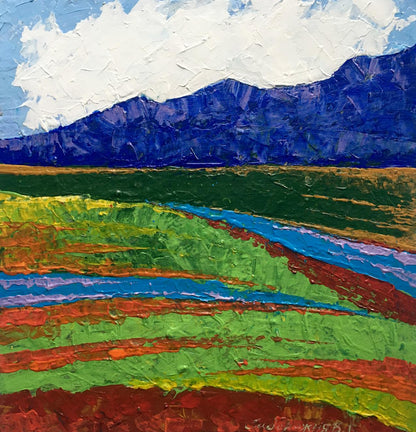 Oil painting Summer Sunlight on the Mountains V. Zadorozhnya vibrant stripes