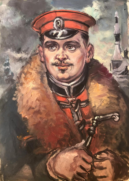 Oil painting portrait of officer in winter by Alexander Litvinov