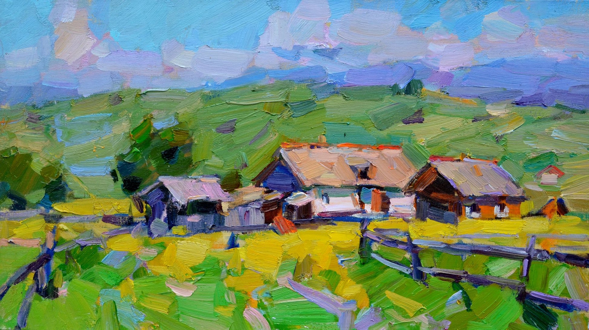 Oli painting Edge of the village Pereta Vyacheslav