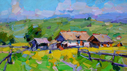Oli painting Edge of the village Pereta Vyacheslav