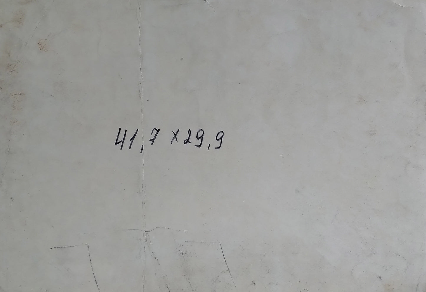 Back of social realism watercolor painting with handwritten 41.7 x 29.9 inch dimensions