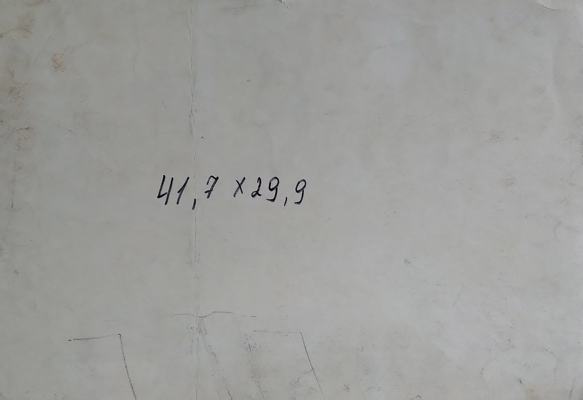 Back of social realism watercolor painting with handwritten 41.7 x 29.9 inch dimensions
