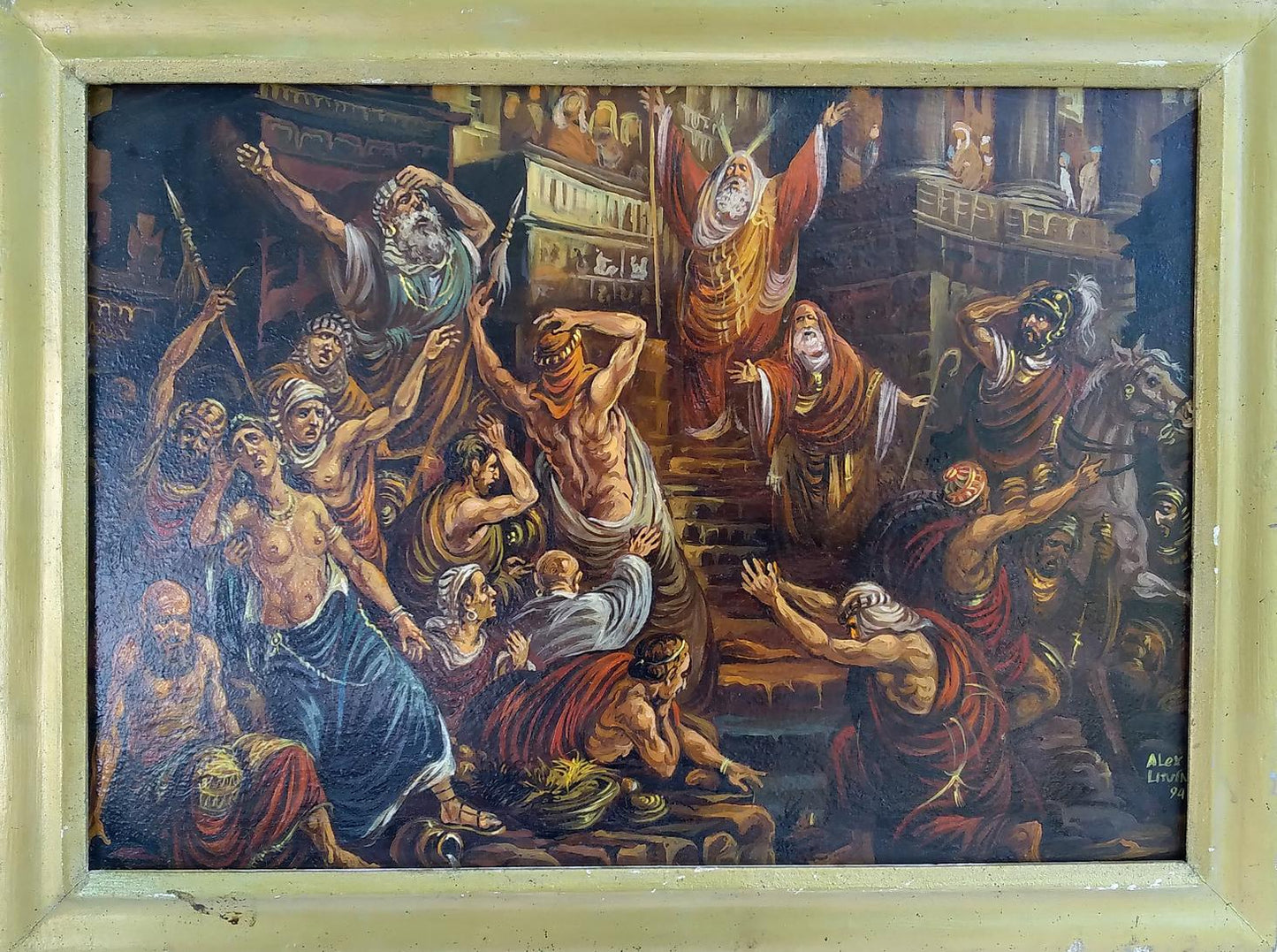 Framed oil painting of Moses among Egyptians by Litvinov