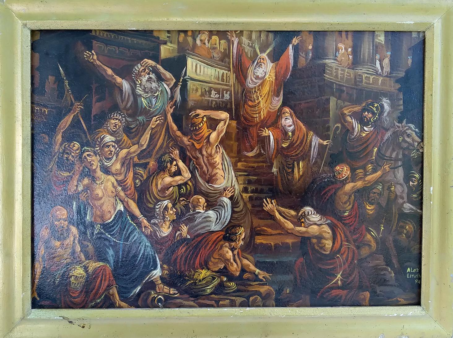 Framed oil painting of Moses among Egyptians by Litvinov