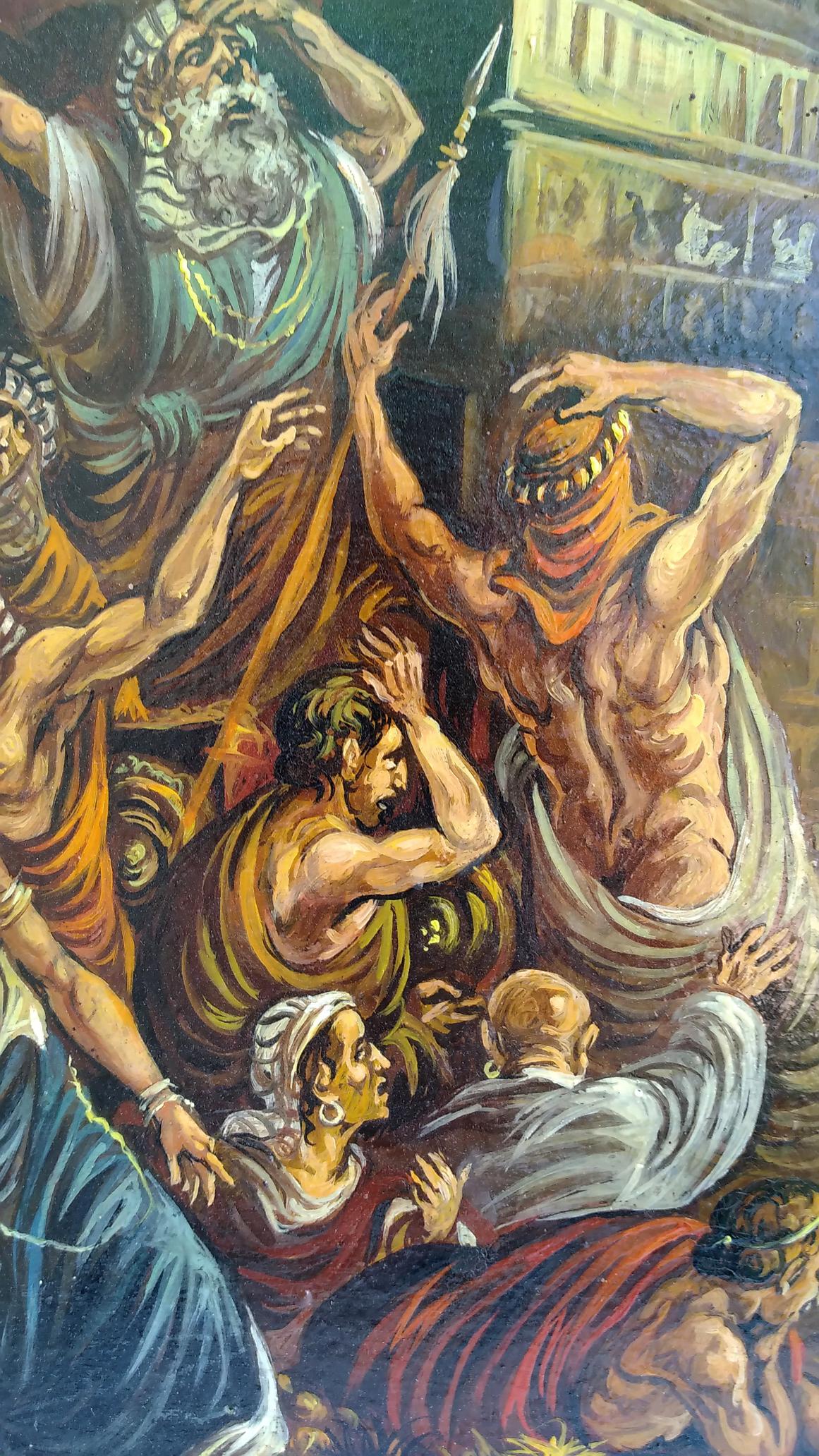 Oil painting of Moses among Egyptians by Litvinov in earth tones