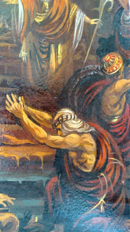 Oil painting of muscular Moses in red gold robe by Litvinov