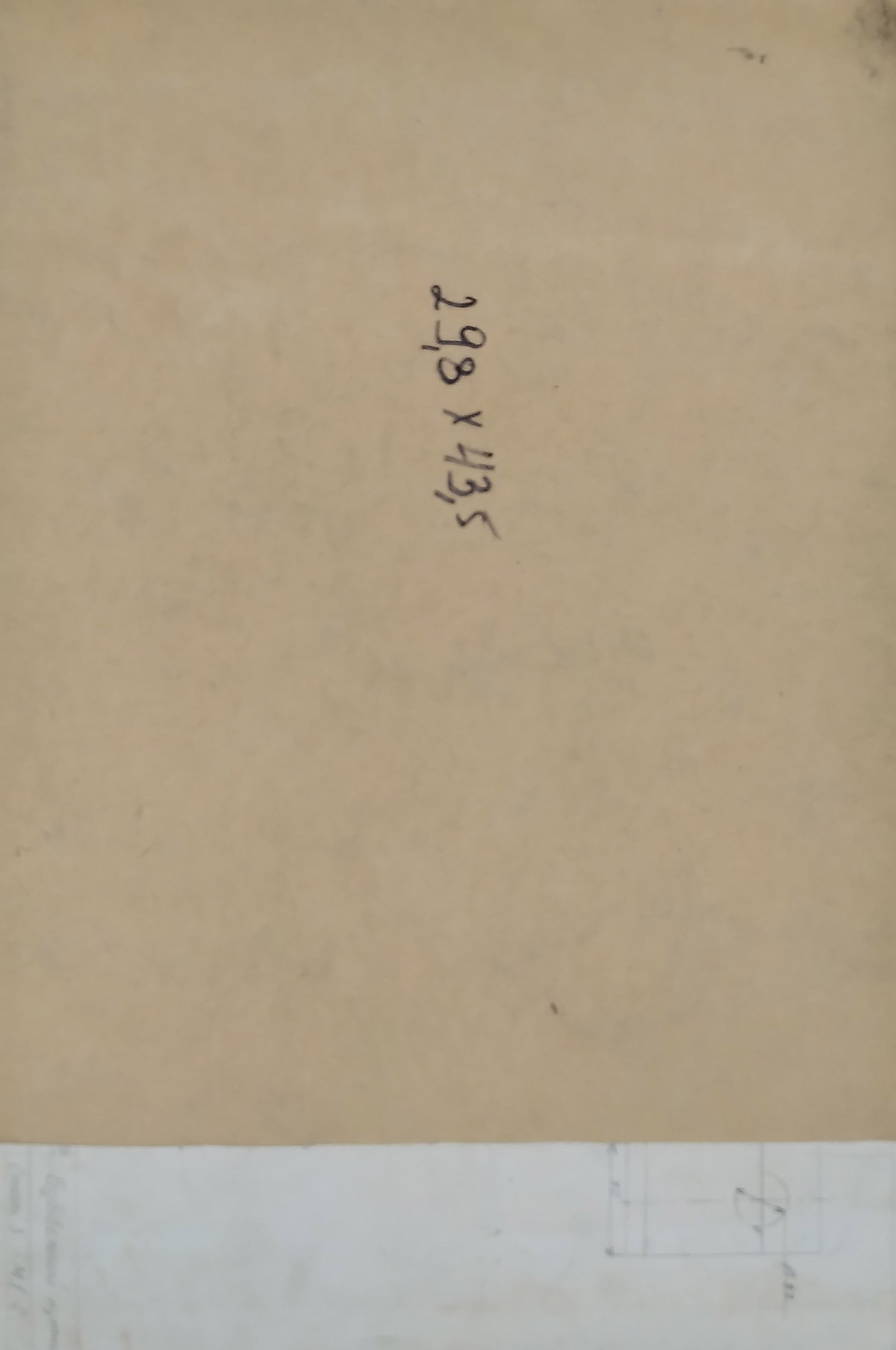 Back of Social realism watercolor painting with handwritten dimensions 298 x 4135 on beige paper